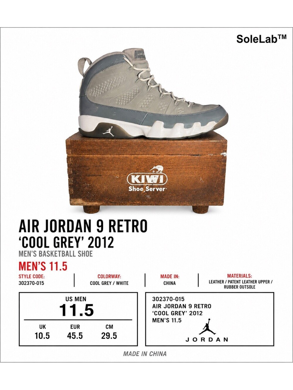 Nike Air Jordan 9 Retro Cool Grey 2012 Men’s 11.5 302370-015 AJ9 Vintage